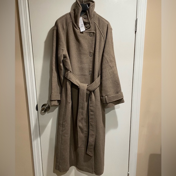 ASOS Brown Funnel Neck Long Wool Coat - Picture 3 of 10
